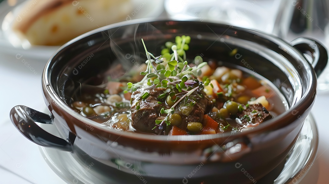 Uma tigela bem quente de sopa de caldo de carne