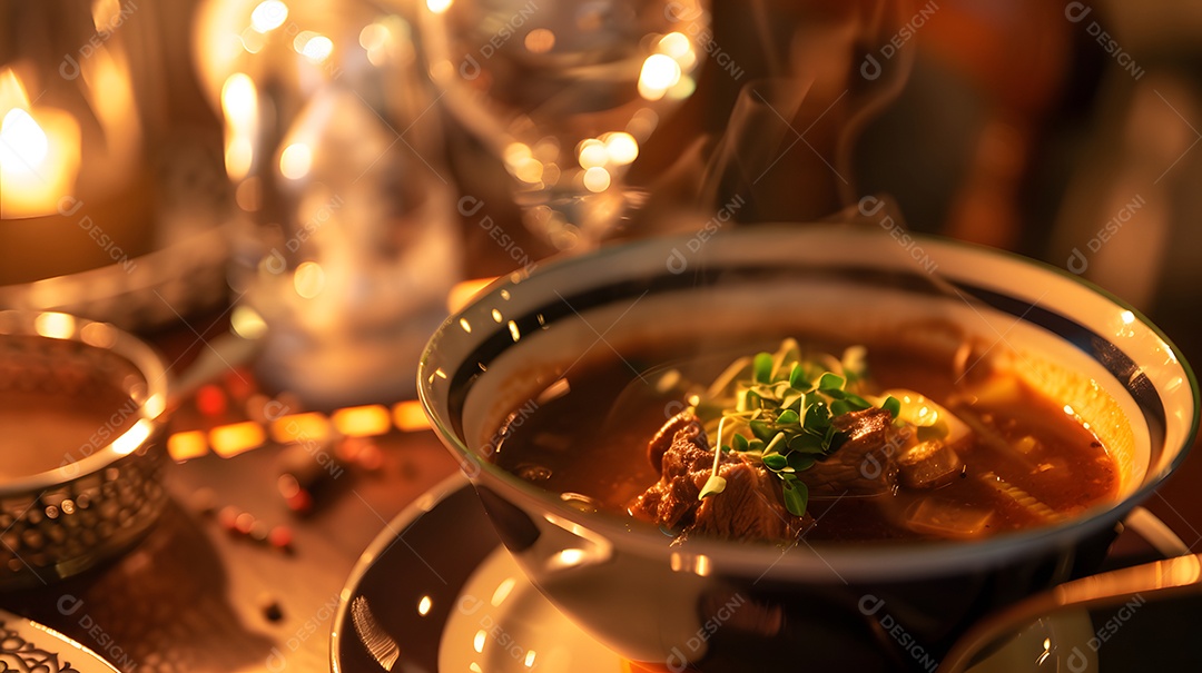 Uma tigela bem quente de sopa de caldo de carne