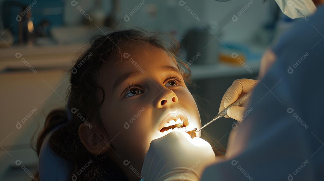 Criança corajosa no dentista arrumando dentinhos