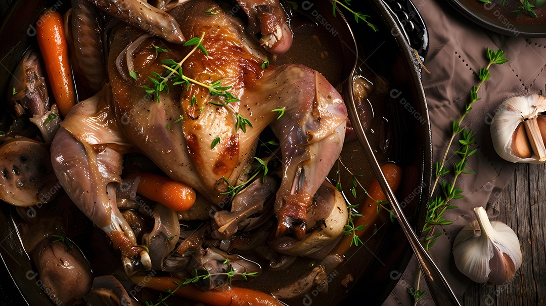 Frango ensopado com temperos e ingredientes