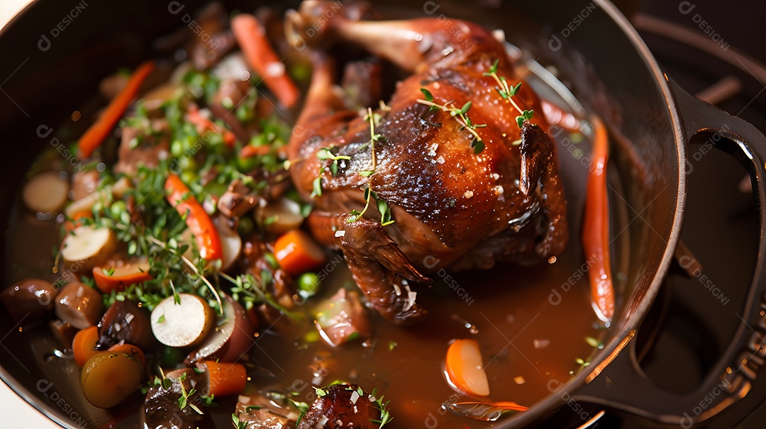 Um saboroso prato principal Coq au Vin