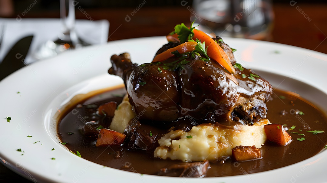 Um saboroso prato principal Coq au Vin