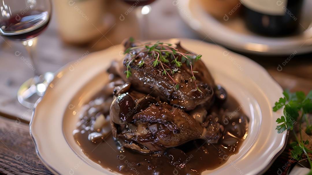 Um saboroso prato principal Coq au Vin