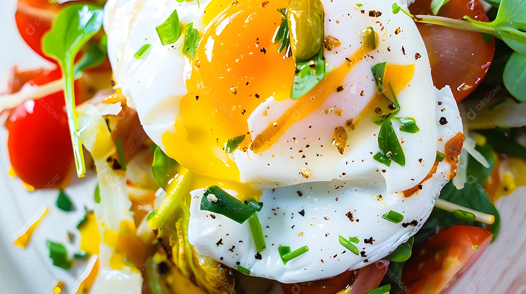 Uma salada lyonnaise picante com ovo escalfado