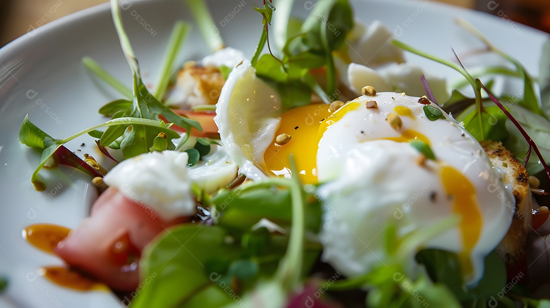 Uma salada lyonnaise picante com ovo escalfado