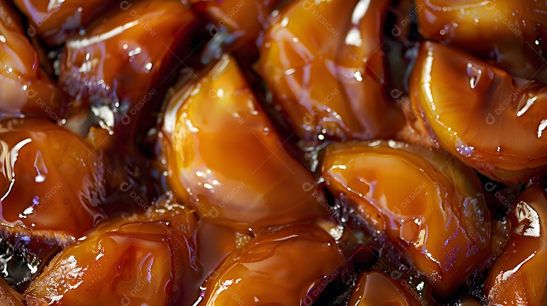 Uma tarte tatin quente com maçãs caramelizadas