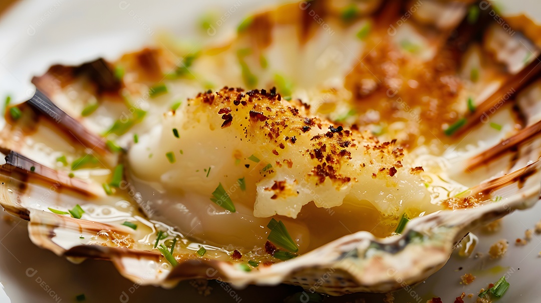 Uma coquille St Jacques amanteigada e escamosa