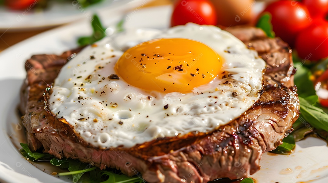 Bife a cavalo com salada