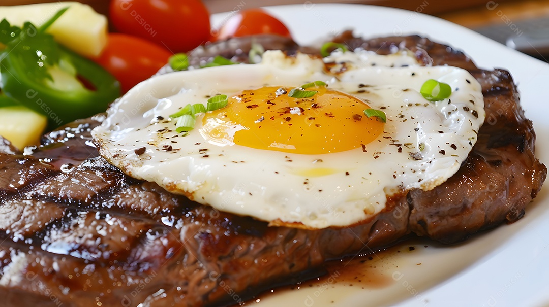 Bife a cavalo com salada
