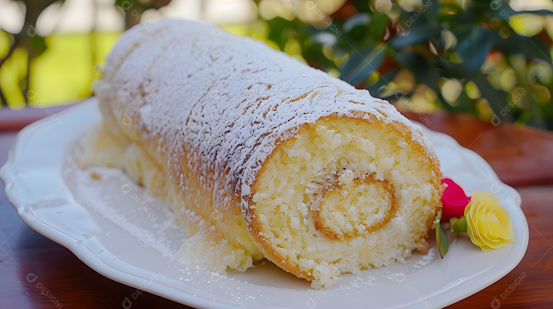 Pão de ló enrolado recheado com goiabada