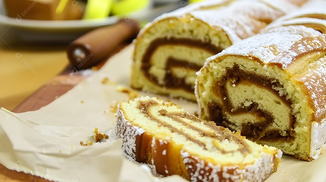 Pão de ló enrolado recheado com goiabada