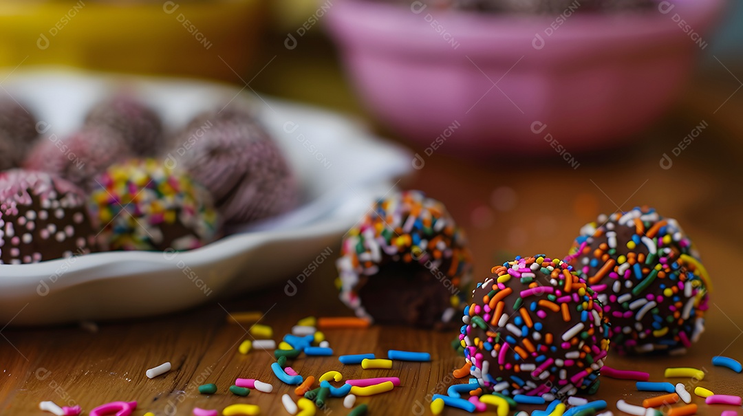 Brigadeiro trufas de chocolate enroladas em granulado