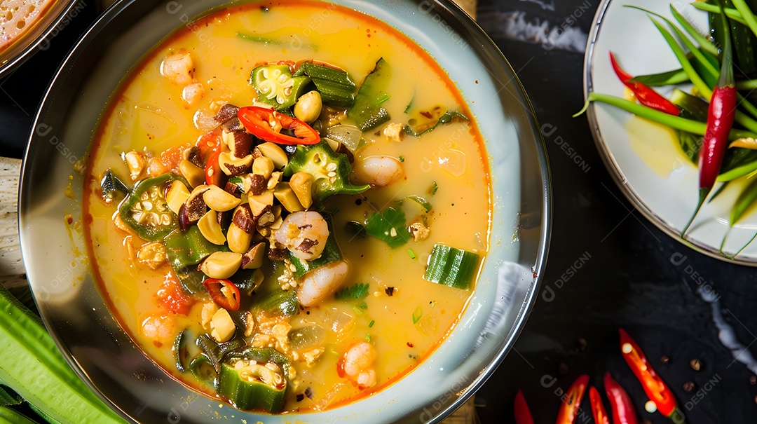 Caruru ensopado de quiabo com camarão seco e amendoim
