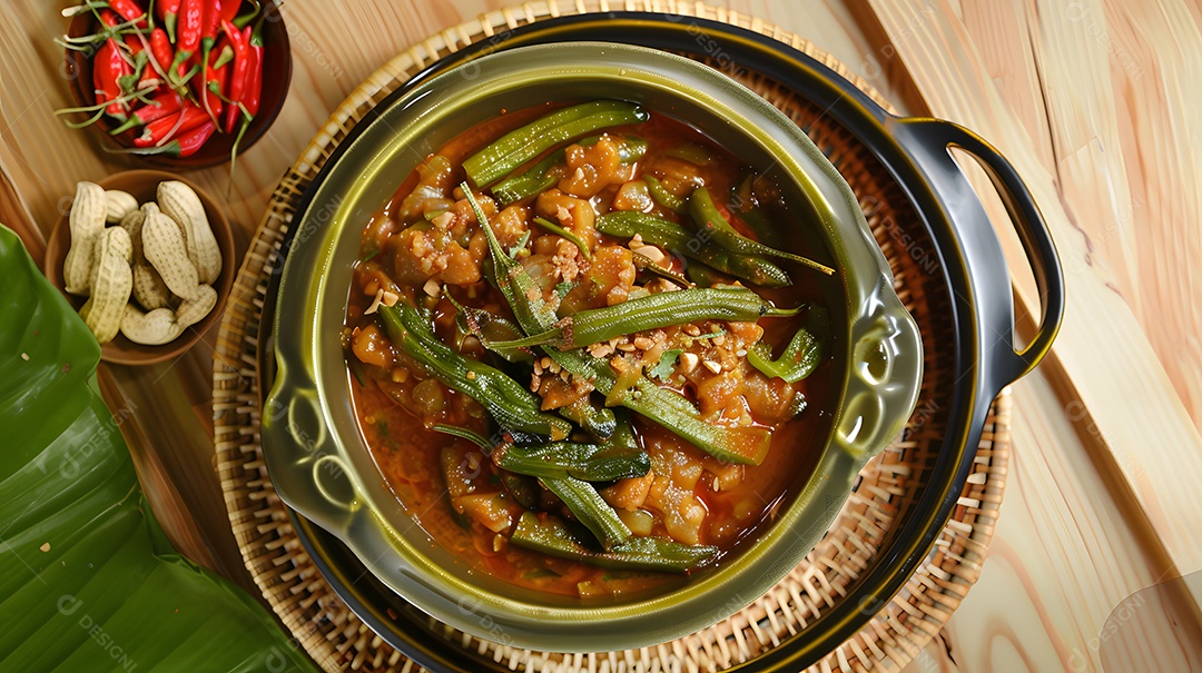 Caruru ensopado de quiabo com camarão seco e amendoim