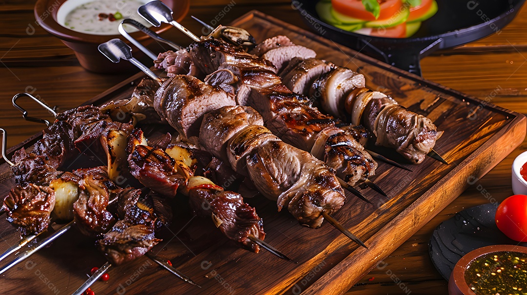Churrasco carnes grelhadas servidas no espeto