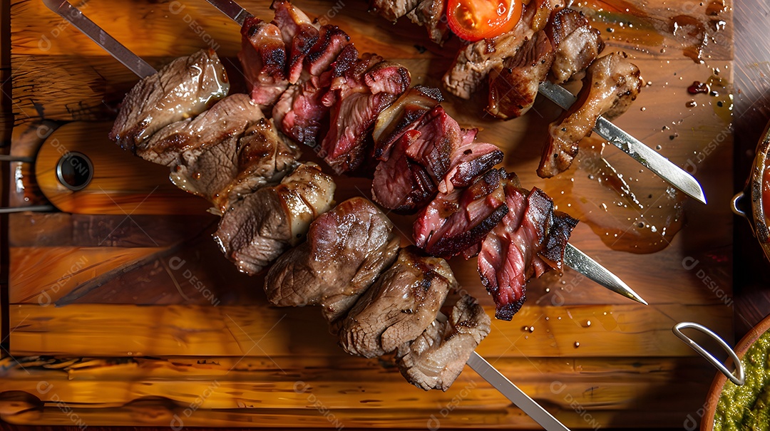 Churrasco carnes grelhadas servidas no espeto