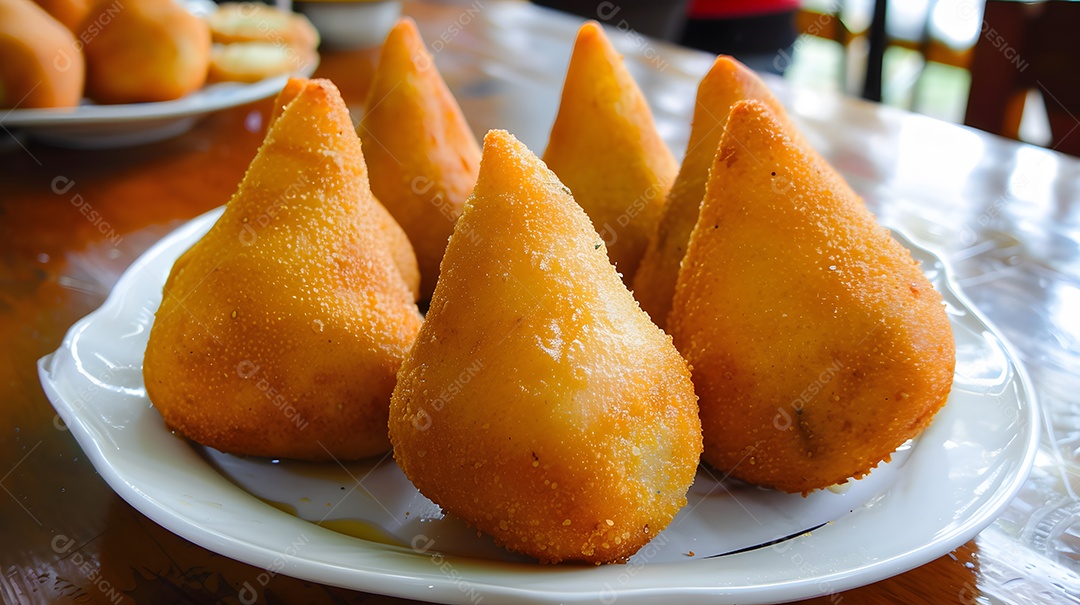 Coxinha massa crocante e frita recheada com frango