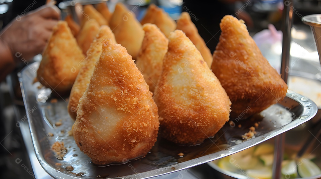 Coxinha massa crocante e frita recheada com frango