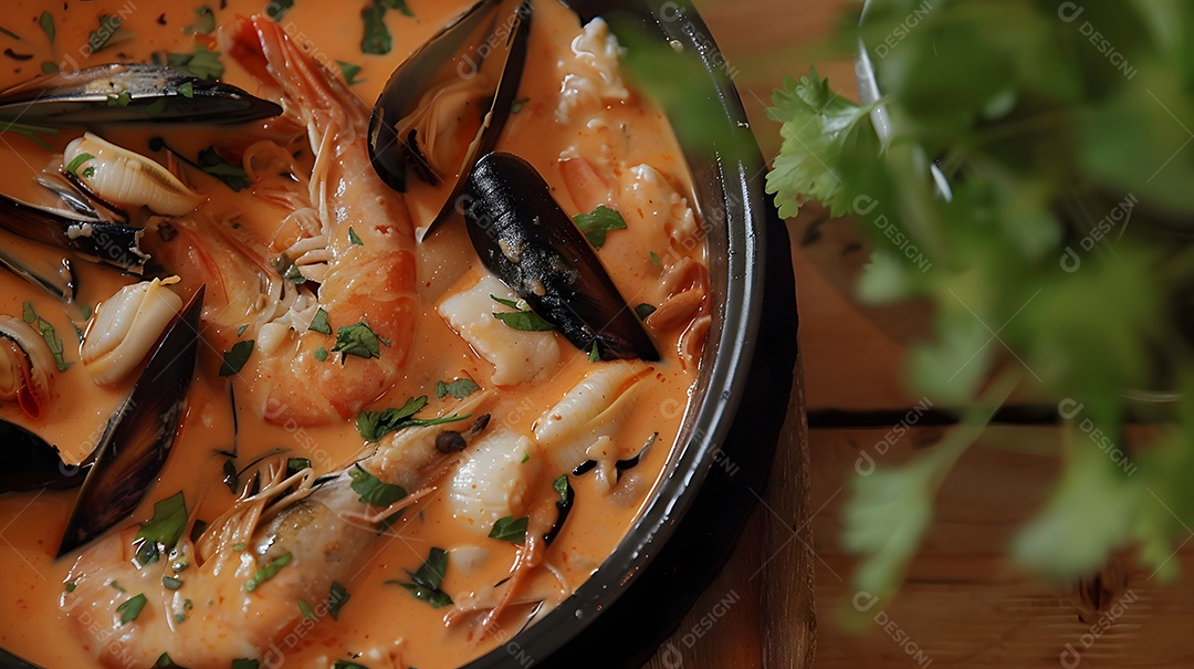 Um ensopado de frutos do mar à base de leite de coco