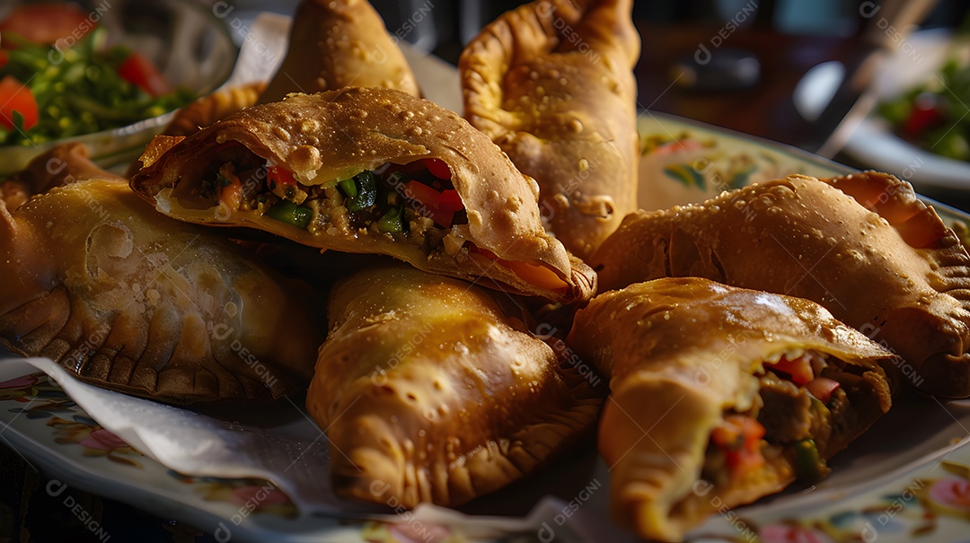 Pastéis fritos recheados com vários recheios salgados