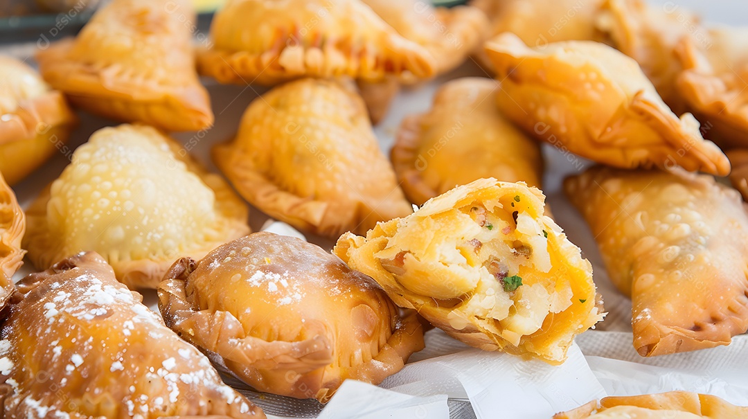 Pastéis fritos recheados com vários recheios salgados
