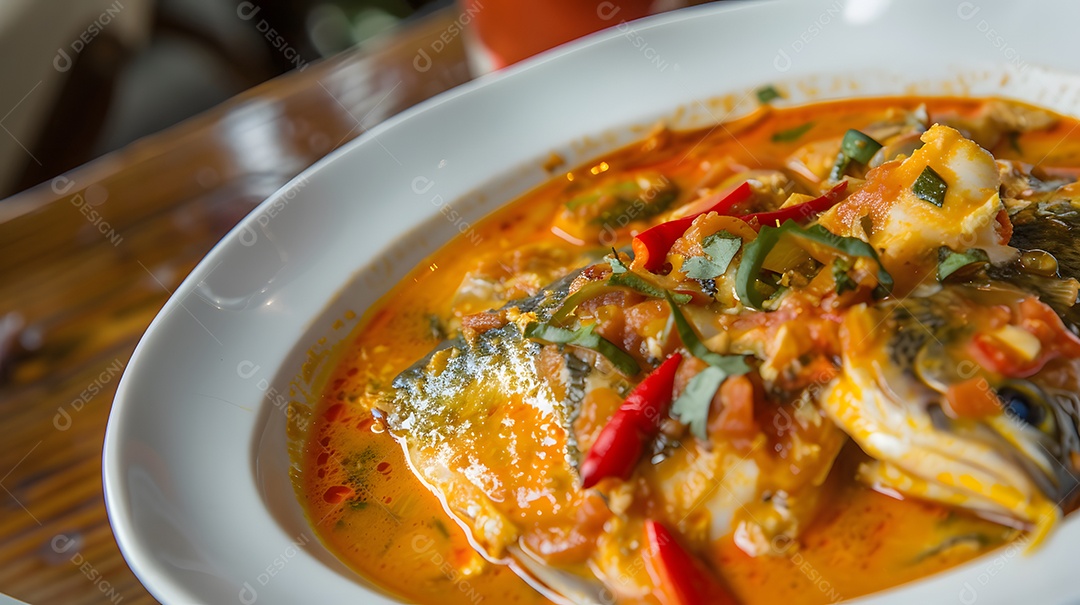 Caldeirada de peixe feita com leite de coco e pimentão
