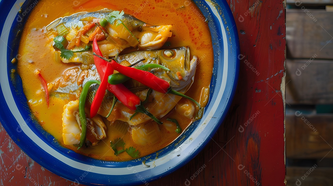 Caldeirada de peixe feita com leite de coco e pimentão