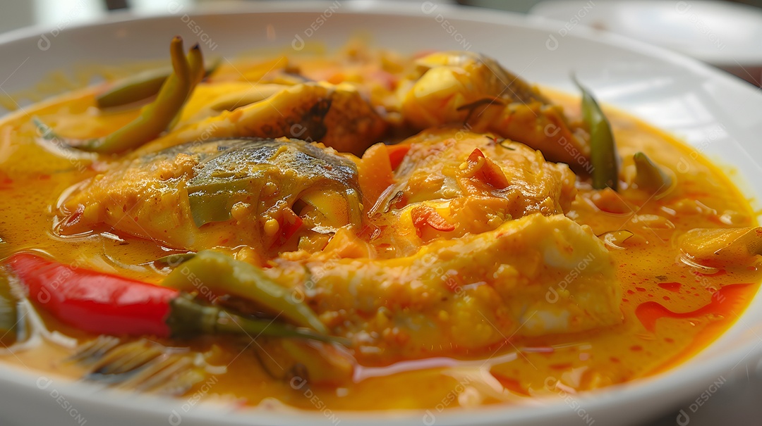 Caldeirada de peixe feita com leite de coco e pimentão