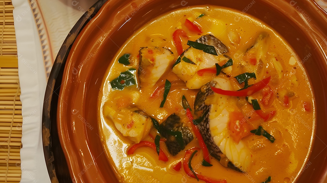 Caldeirada de peixe feita com leite de coco e pimentão