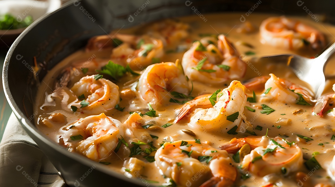 Um ensopado cremoso de camarão e nozes vatapá