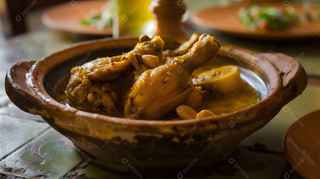 Xinxim de galinha ensopado de frango feito com amendoim e óleo de palma