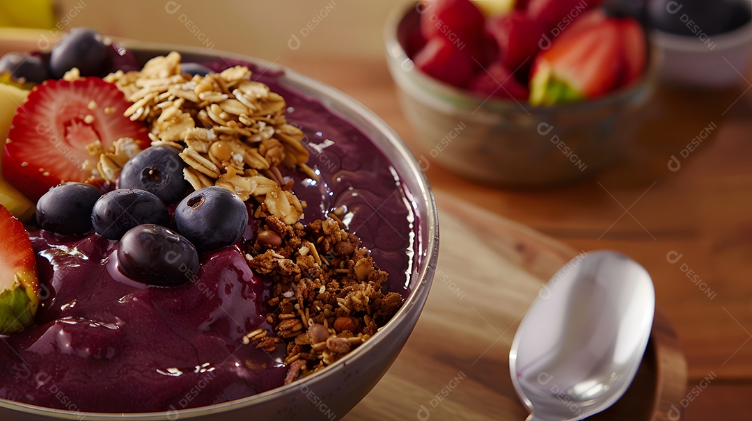 Açaí em uma tigela cobertto com granola e frutas