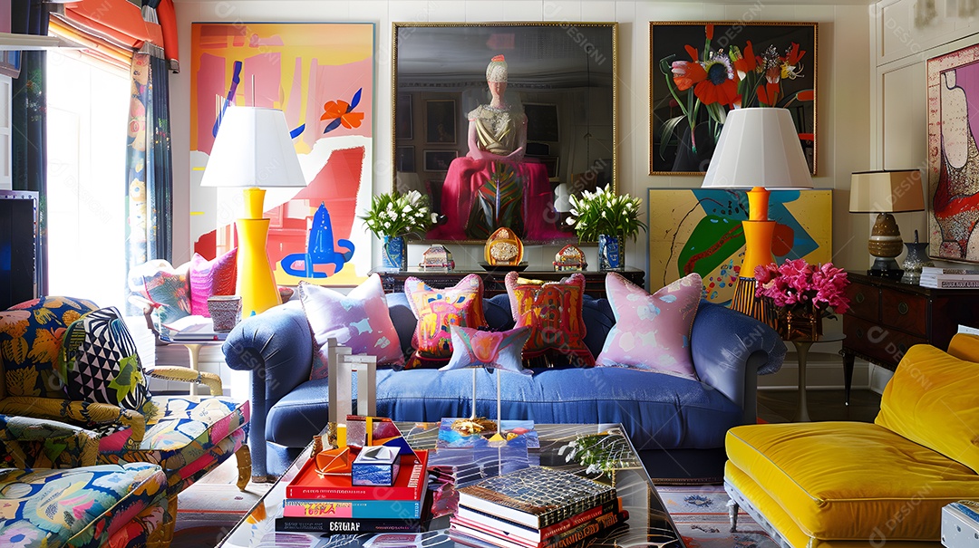 Espaço eclético com toques vibrantes de cores e peças de decoração ecléticas