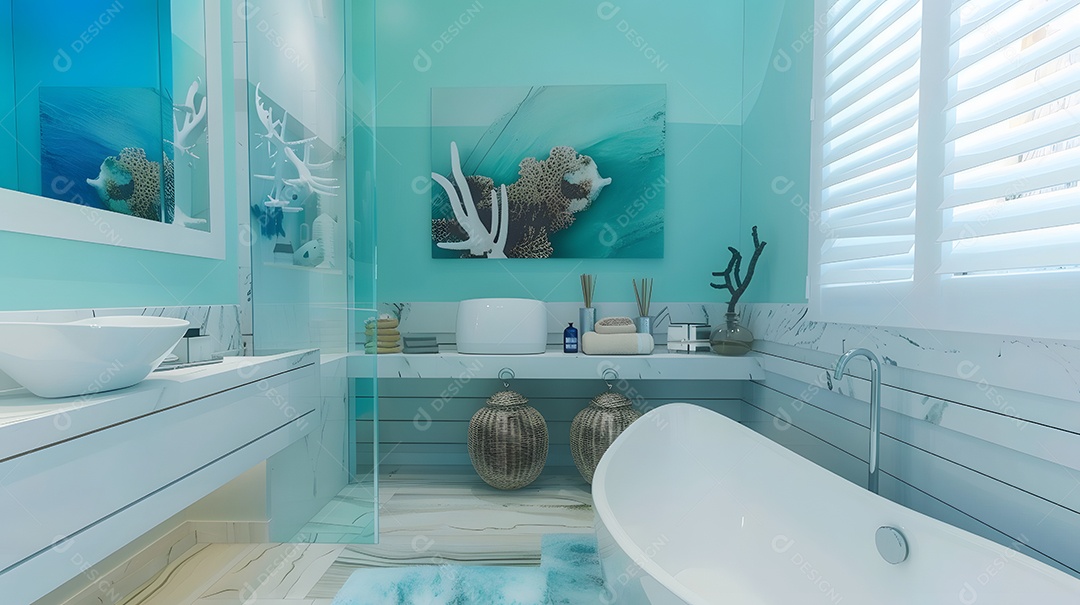 Banheiro moderno com tema costeiro decoração praiana