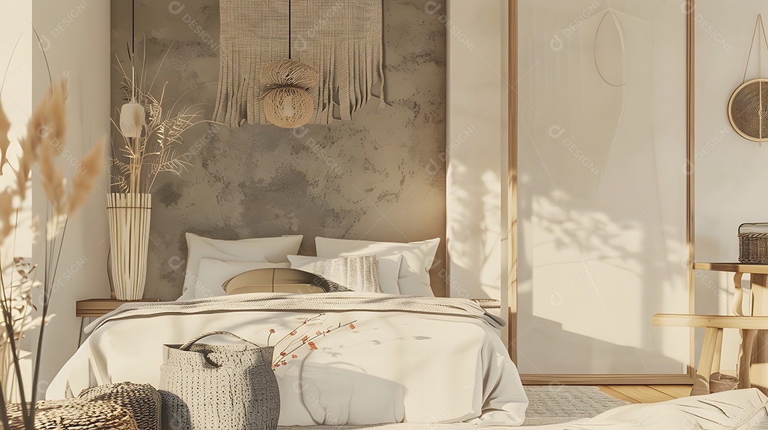 Quarto de inspiração Zen com paleta de cores neutras e decoração relaxante