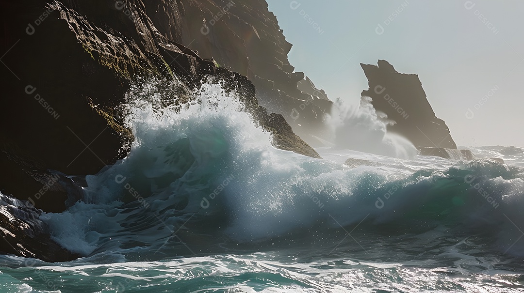 Ondas quebrando contra penhascos escarpados