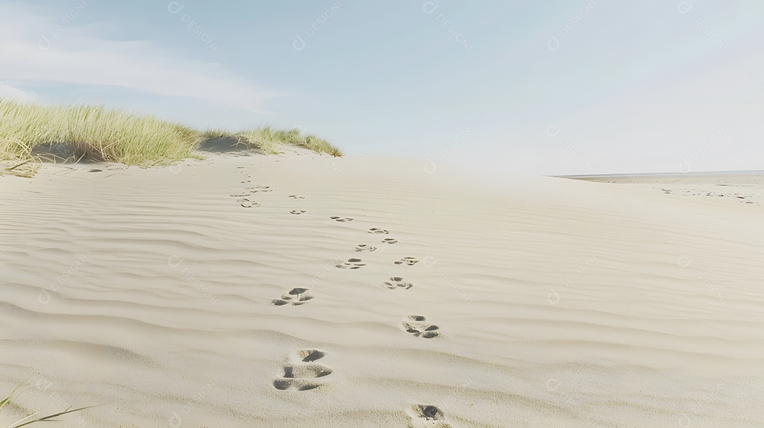 Pegadas na areia levando para longe