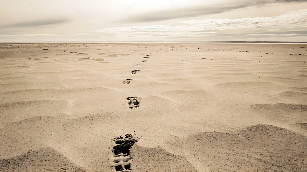 Pegadas na areia levando para longe