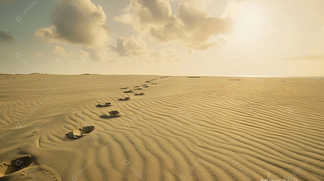 Pegadas na areia levando para longe