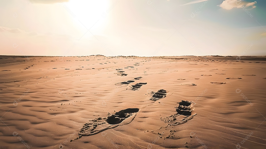 Pegadas na areia levando para longe