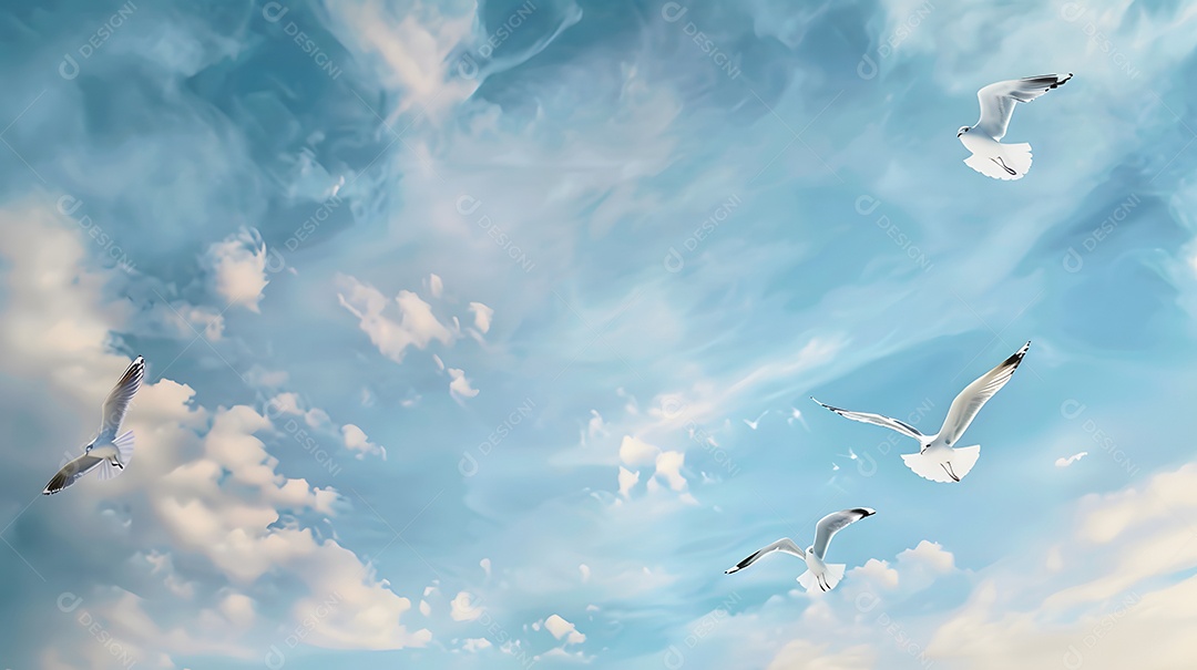 Gaivotas circulando no alto