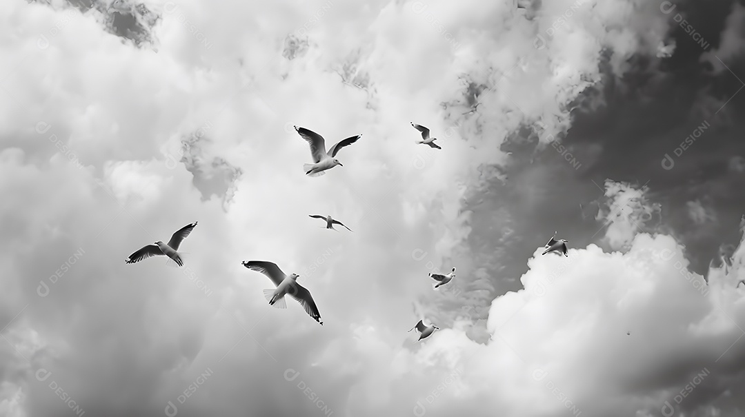 Gaivotas circulando no alto