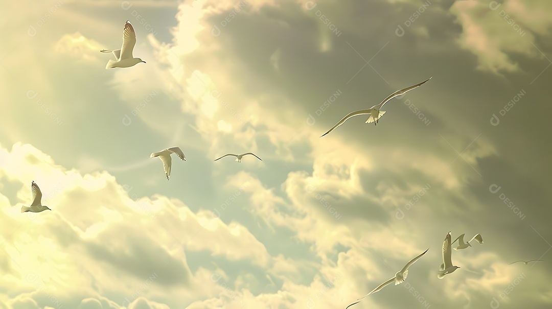 Gaivotas circulando no alto