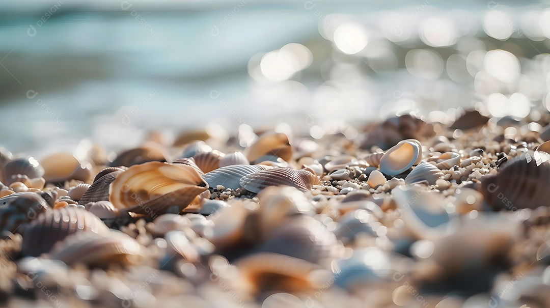Conchas espalhadas ao longo da beira da água