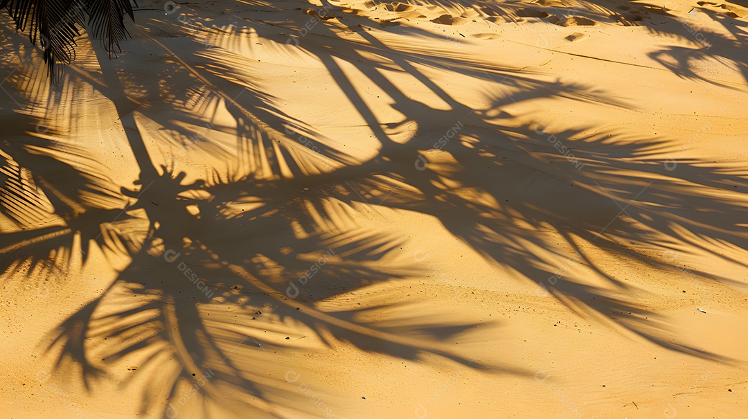 Palmeiras emaranhadas lançando sombras na areia dourada