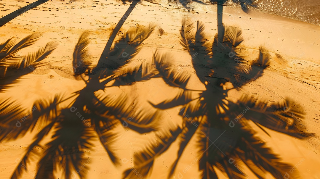 Palmeiras emaranhadas lançando sombras na areia dourada