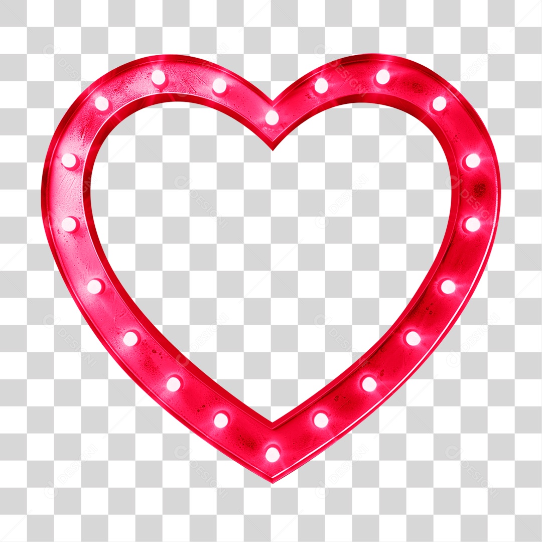 Elemento 3D Coração com Luzes PNG Transparente