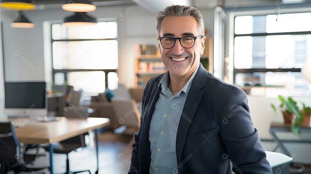 Um executivo com um sorriso caloroso e comportamento amigável