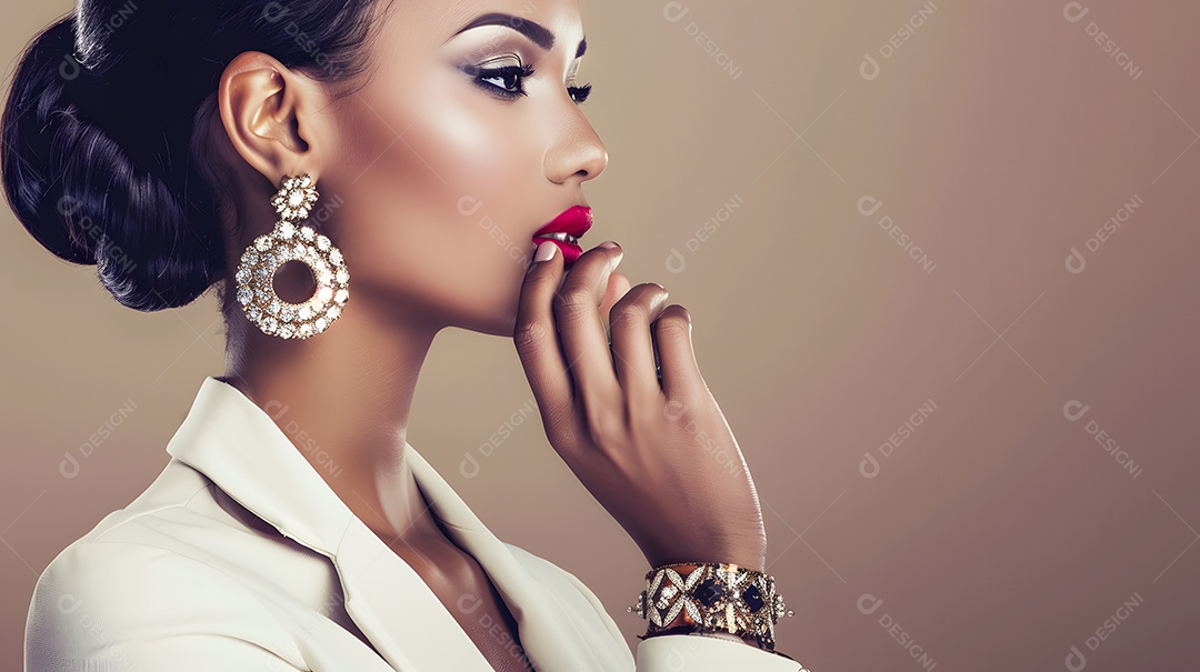 Uma empresária com estilo sofisticado complementada com joias