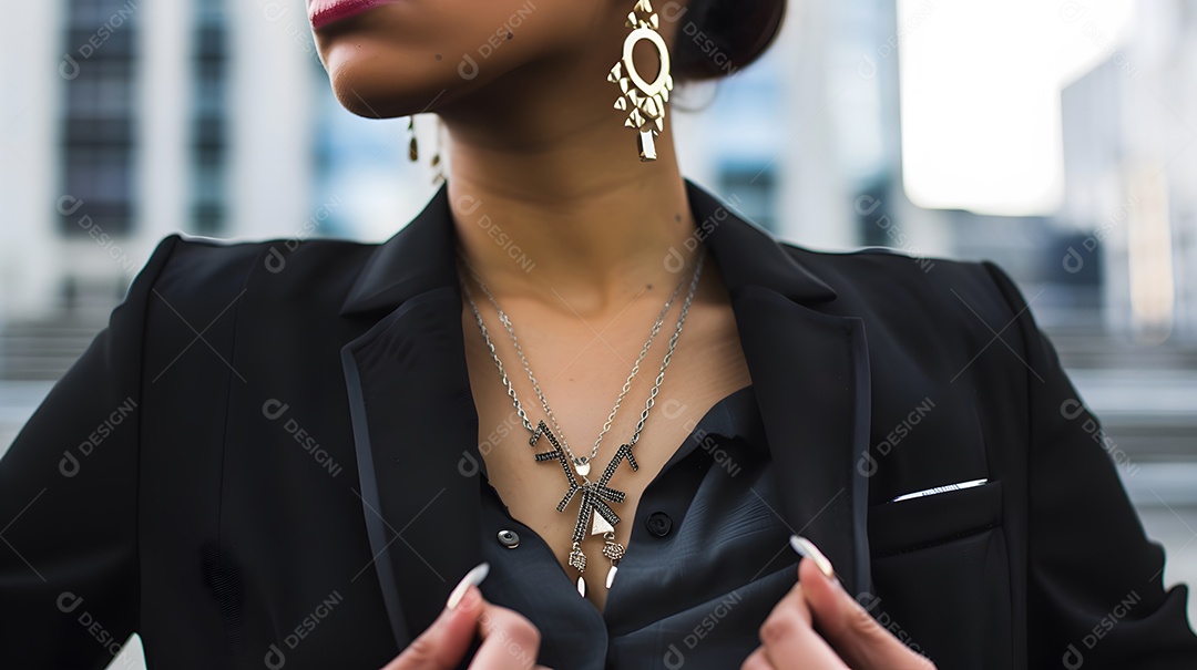 Uma empresária com estilo sofisticado complementada com joias